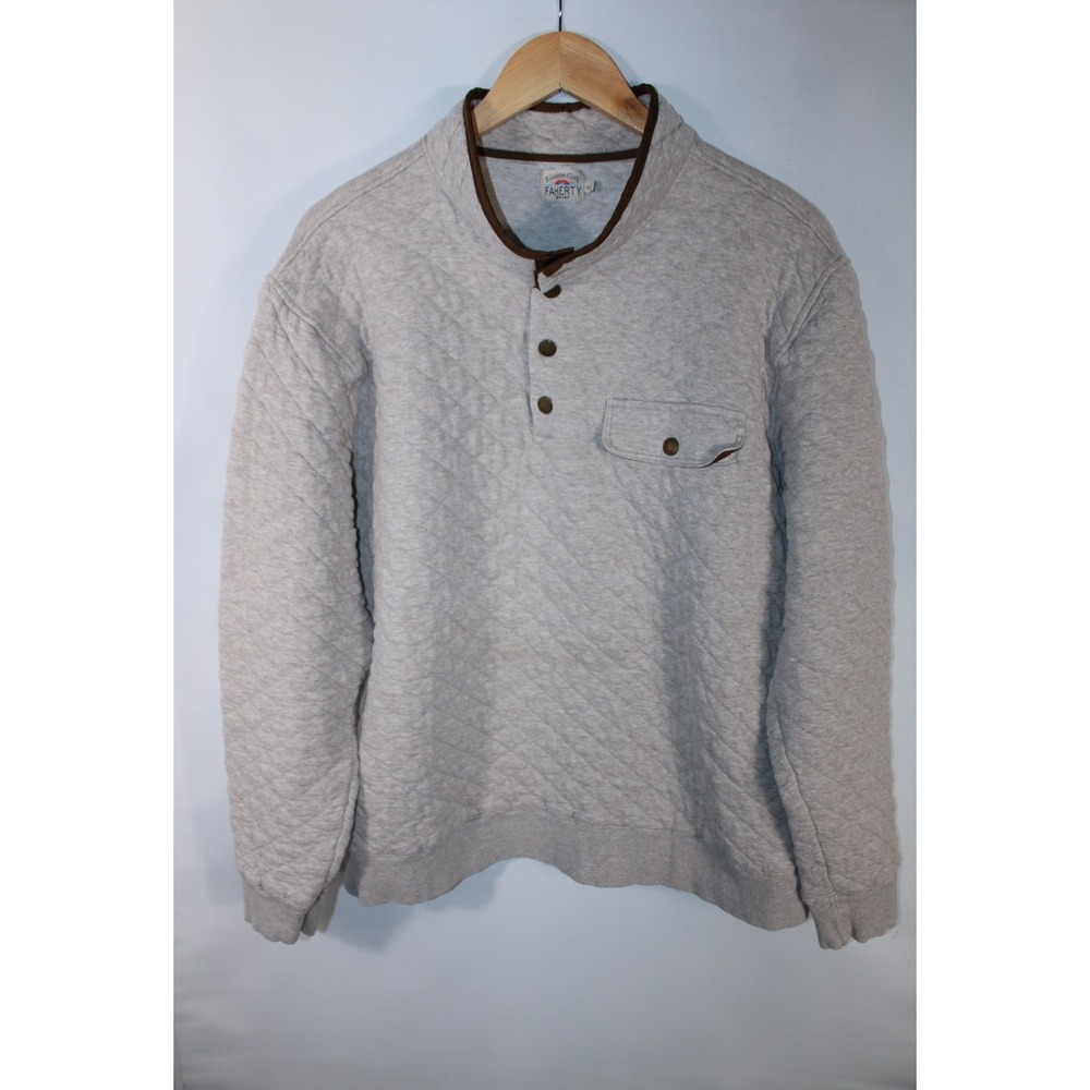 Faherty Men's XL Light Brown Khaki Quilted Casual Snap Button Pullover